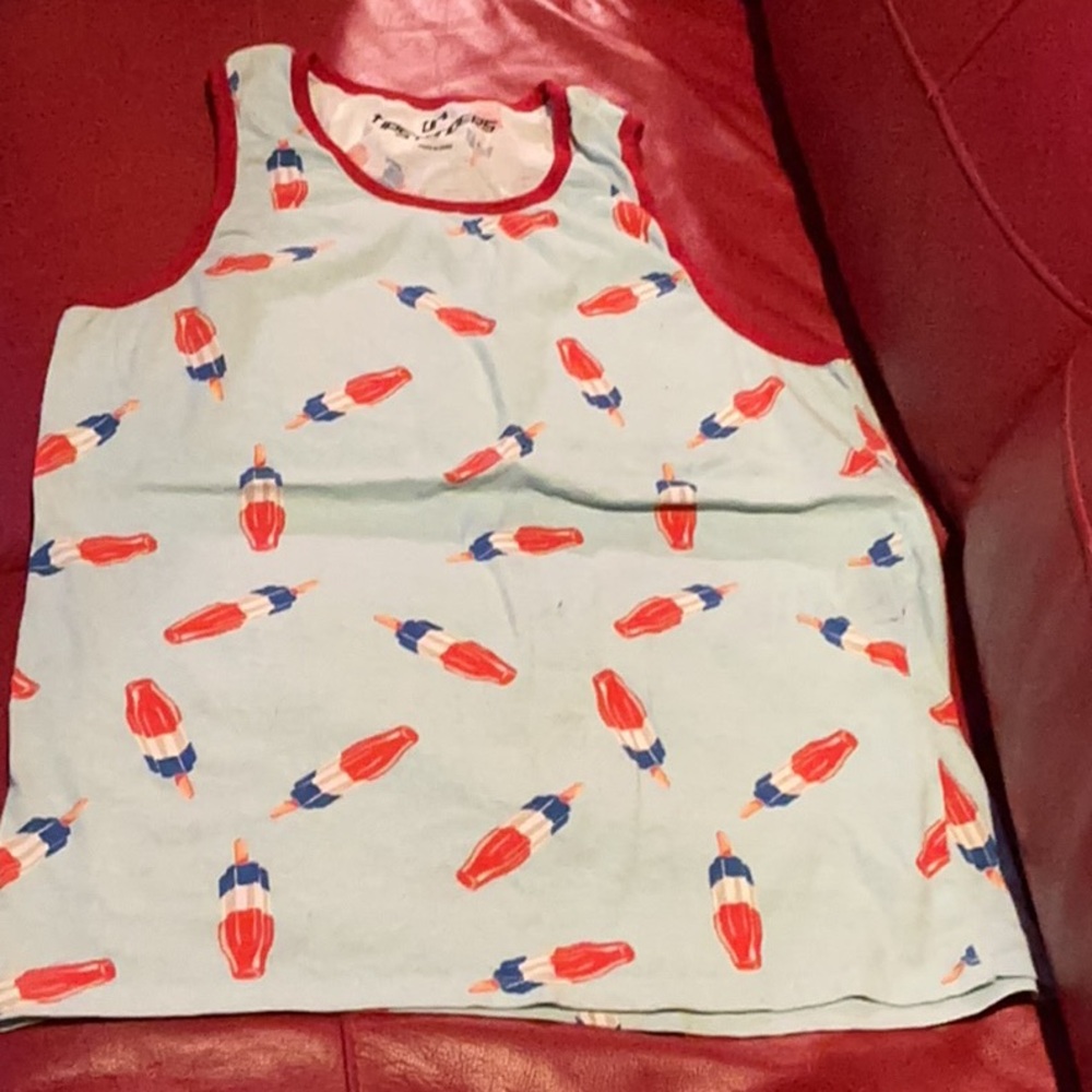 Men's Light Blue Tank Top with Red Popsicle Print